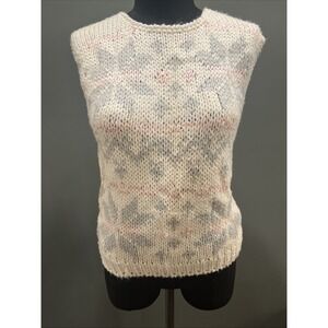 Vintage Licorice Hand Knotted Sweater Vest Medium Gray/pink Whimsy Granny Core